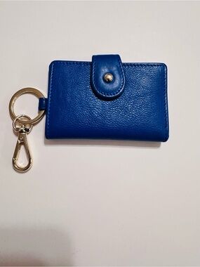 Levenger Royal Blue Leather Key & Card Holder with Gold Hardware